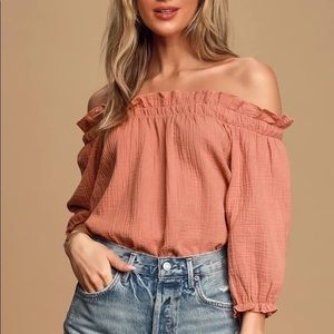 Lulus Rusty Rose Off-the-Shoulder Top